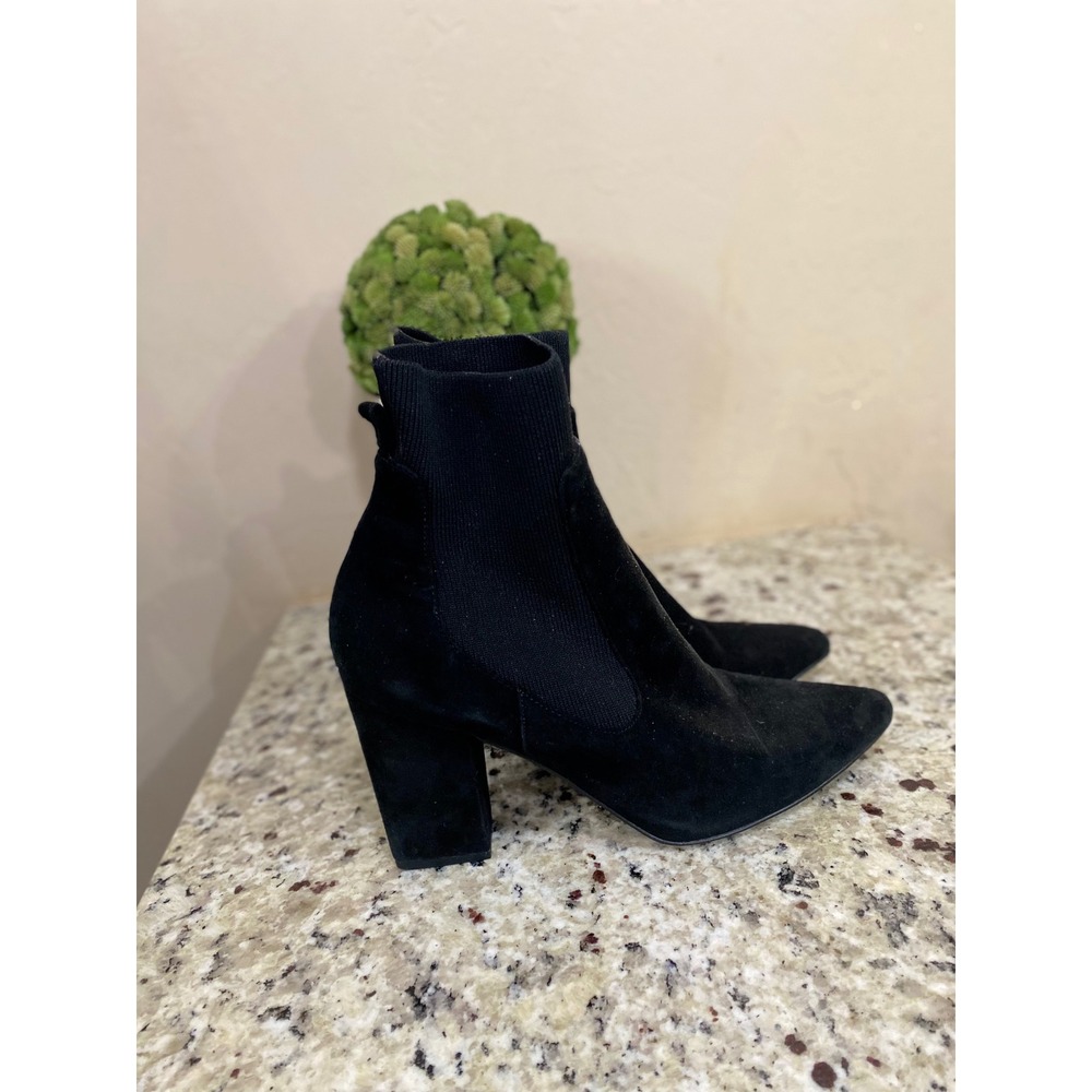Steve Madden Black Suede Sock Ankle Boots Pointed Toe Block Heel Mens 10M